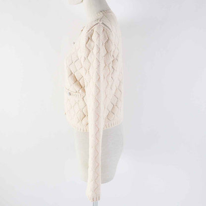 CHANEL 23S P75071 Cotton Polyamide Cropped Cardigan With Rhinestone Coco Mark