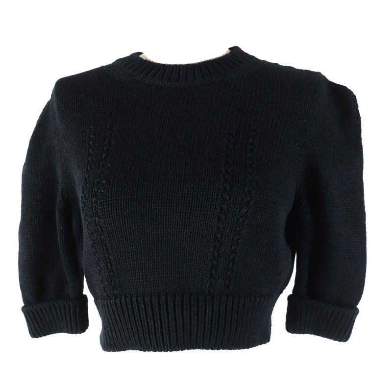 CHANEL 22S P72760 Cropped Short-sleeved Knit With Rhinestone Coco Mark Buttons