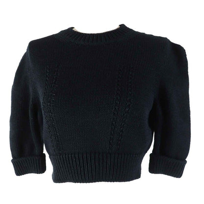 CHANEL 22S P72760 Cropped Short-sleeved Knit With Rhinestone Coco Mark Buttons