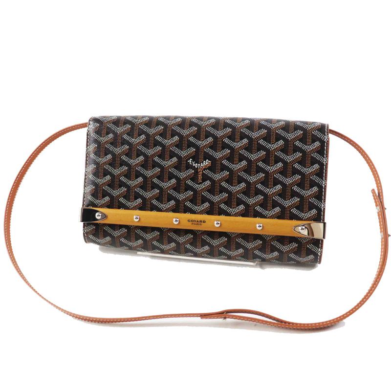 goyard Monte Carlo PM PVC Calfskin Wood Shoulder Bag / Clutch Bag Black Brown