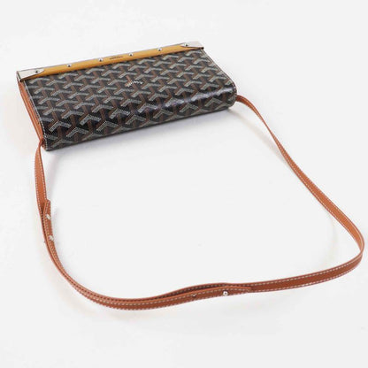 goyard Monte Carlo PM PVC Calfskin Wood Shoulder Bag / Clutch Bag Black Brown
