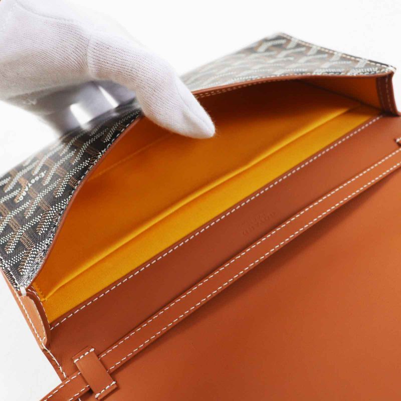 goyard Monte Carlo PM PVC Calfskin Wood Shoulder Bag / Clutch Bag Black Brown