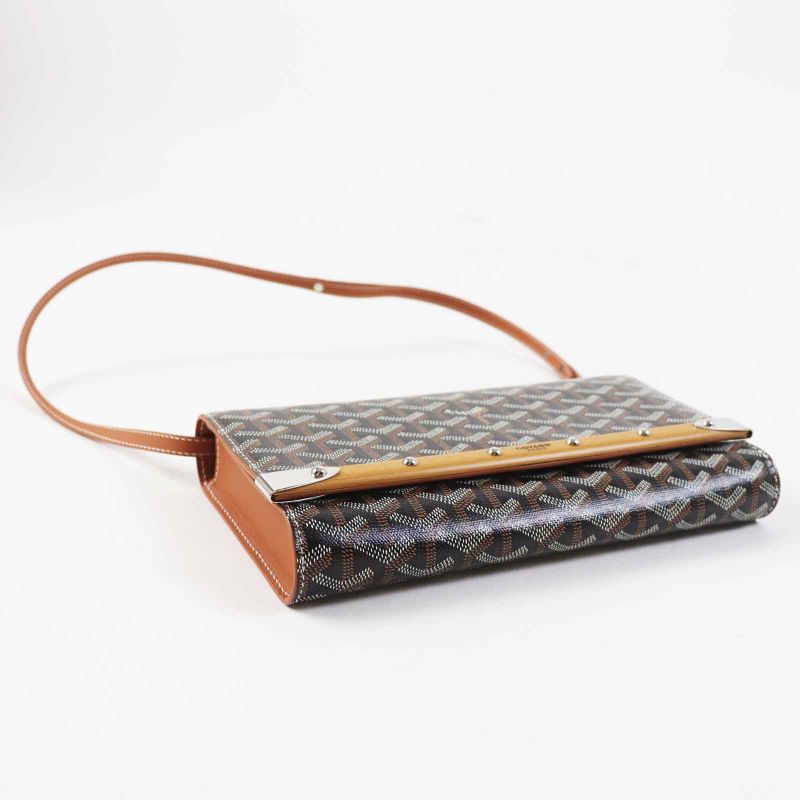 goyard Monte Carlo PM PVC Calfskin Wood Shoulder Bag / Clutch Bag Black Brown