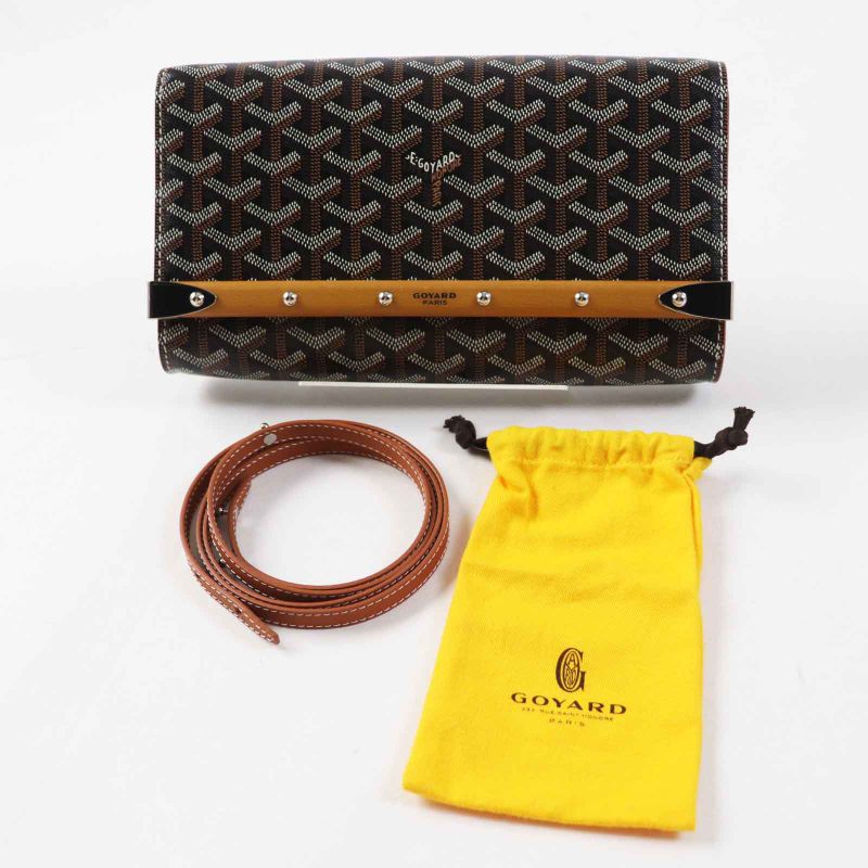 goyard Monte Carlo PM PVC Calfskin Wood Shoulder Bag / Clutch Bag Black Brown