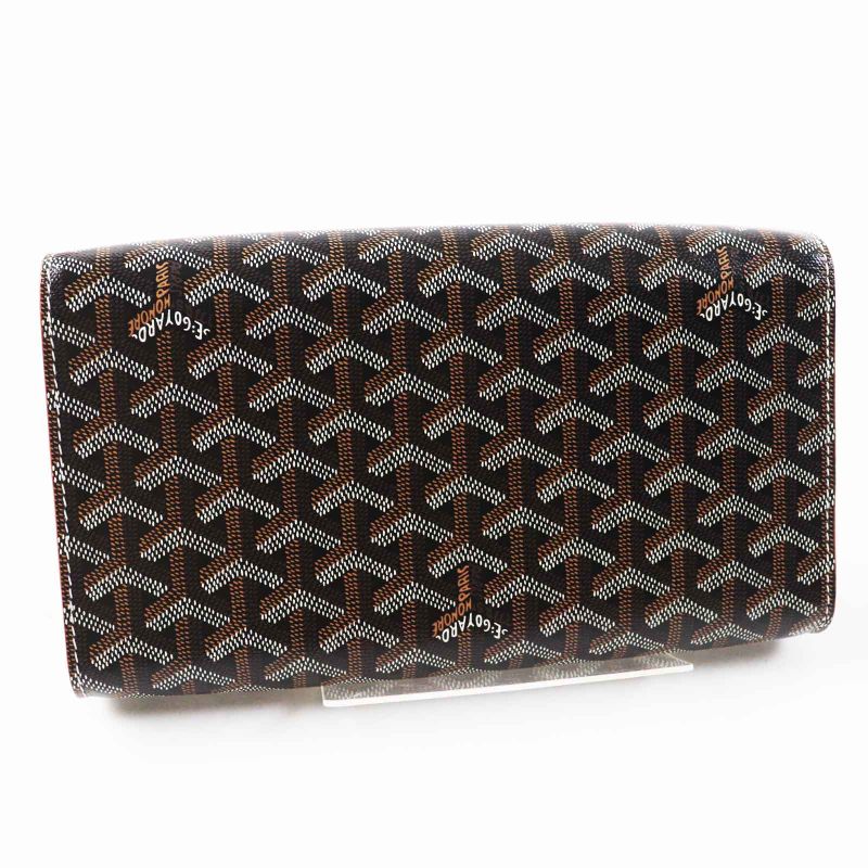 goyard Monte Carlo PM PVC Calfskin Wood Shoulder Bag / Clutch Bag Black Brown