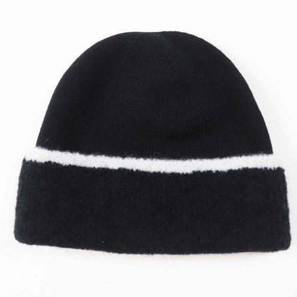 CHANEL Wool Cashmere Coco Mark Bicolor Knit Gloves / Knit Cap 2-piece Set Black
