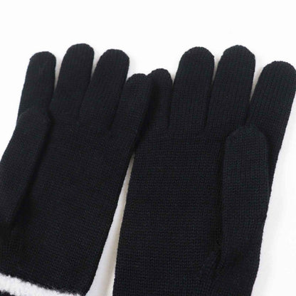 CHANEL Wool Cashmere Coco Mark Bicolor Knit Gloves / Knit Cap 2-piece Set Black