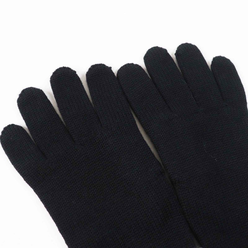 CHANEL Wool Cashmere Coco Mark Bicolor Knit Gloves / Knit Cap 2-piece Set Black
