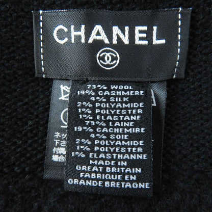 CHANEL Wool Cashmere Coco Mark Bicolor Knit Gloves / Knit Cap 2-piece Set Black