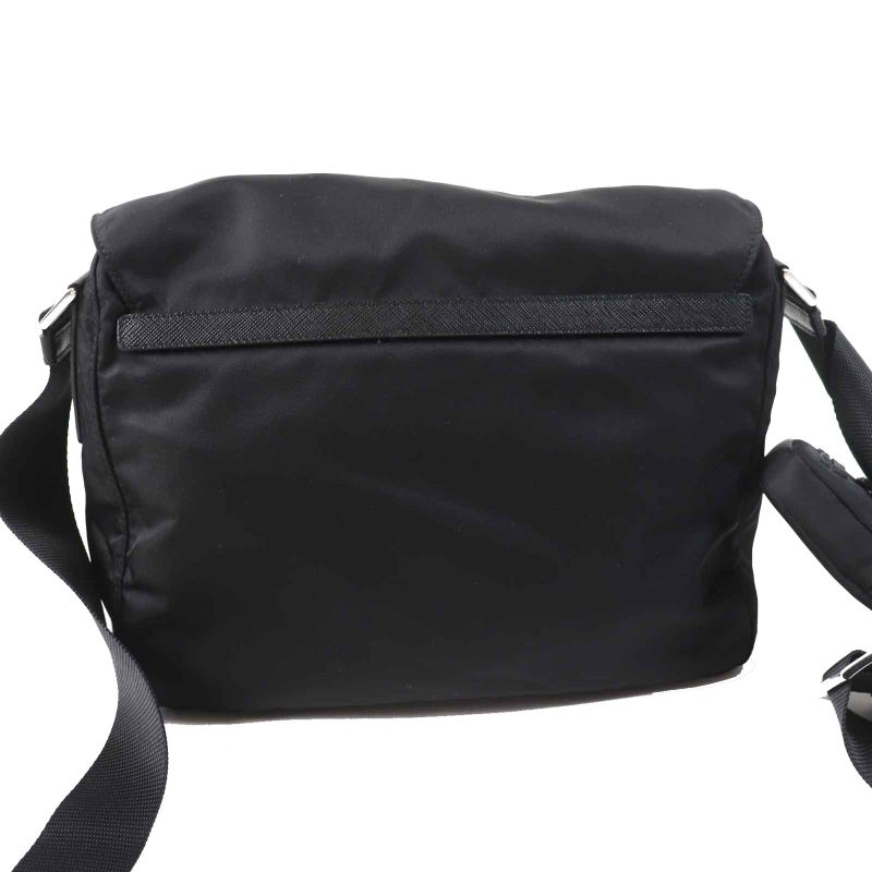 Prada 1bd953 Re-nylon Nylon Shoulder Bag With Triangle Plate Pouch Black Silver