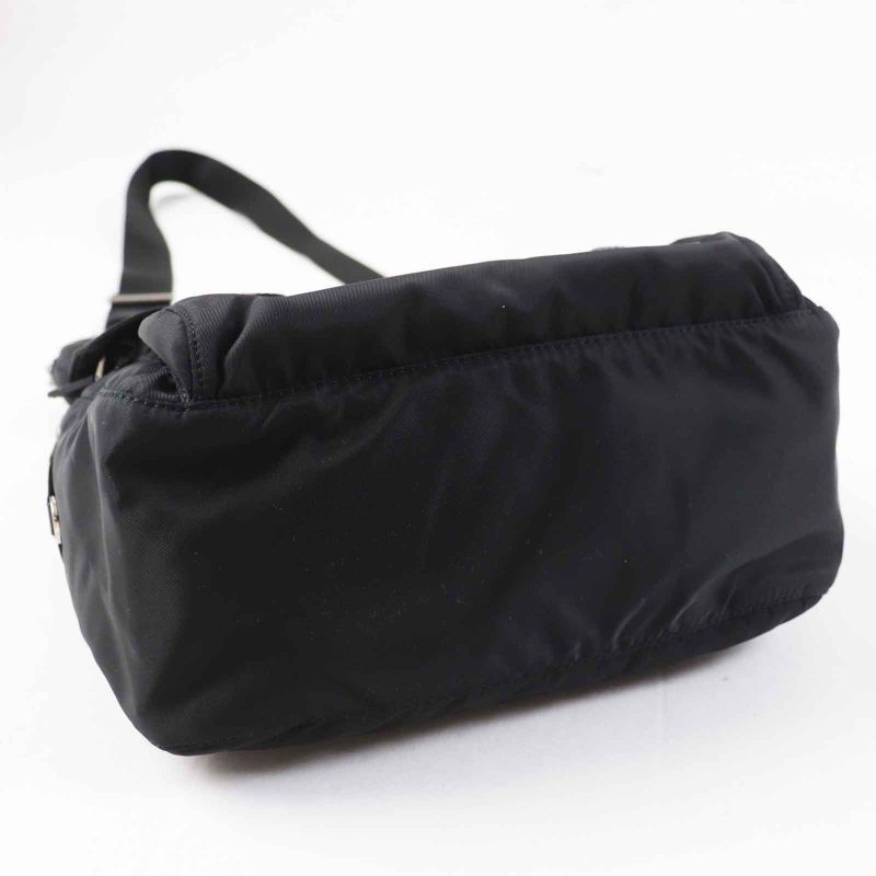Prada 1bd953 Re-nylon Nylon Shoulder Bag With Triangle Plate Pouch Black Silver
