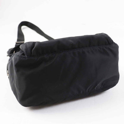 Prada 1bd953 Re-nylon Nylon Shoulder Bag With Triangle Plate Pouch Black Silver