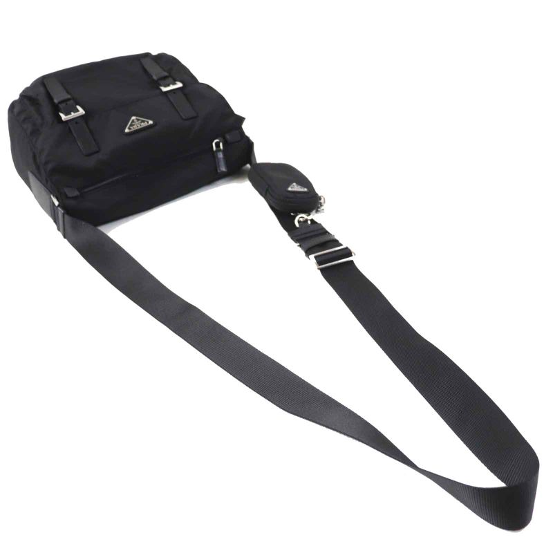 Prada 1bd953 Re-nylon Nylon Shoulder Bag With Triangle Plate Pouch Black Silver