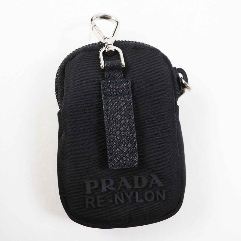 Prada 1bd953 Re-nylon Nylon Shoulder Bag With Triangle Plate Pouch Black Silver