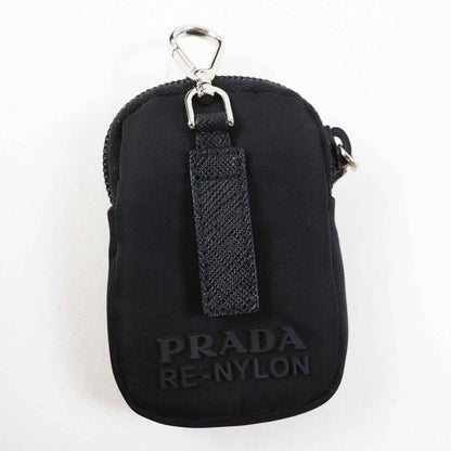 Prada 1bd953 Re-nylon Nylon Shoulder Bag With Triangle Plate Pouch Black Silver