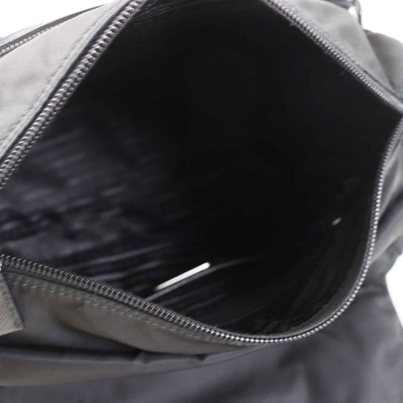 Prada 1bd953 Re-nylon Nylon Shoulder Bag With Triangle Plate Pouch Black Silver