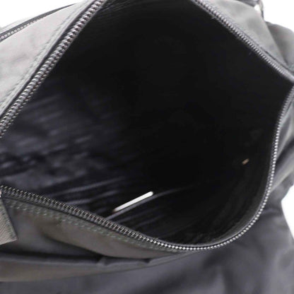 Prada 1bd953 Re-nylon Nylon Shoulder Bag With Triangle Plate Pouch Black Silver
