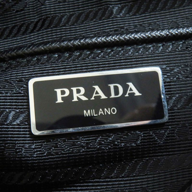 Prada 1bd953 Re-nylon Nylon Shoulder Bag With Triangle Plate Pouch Black Silver
