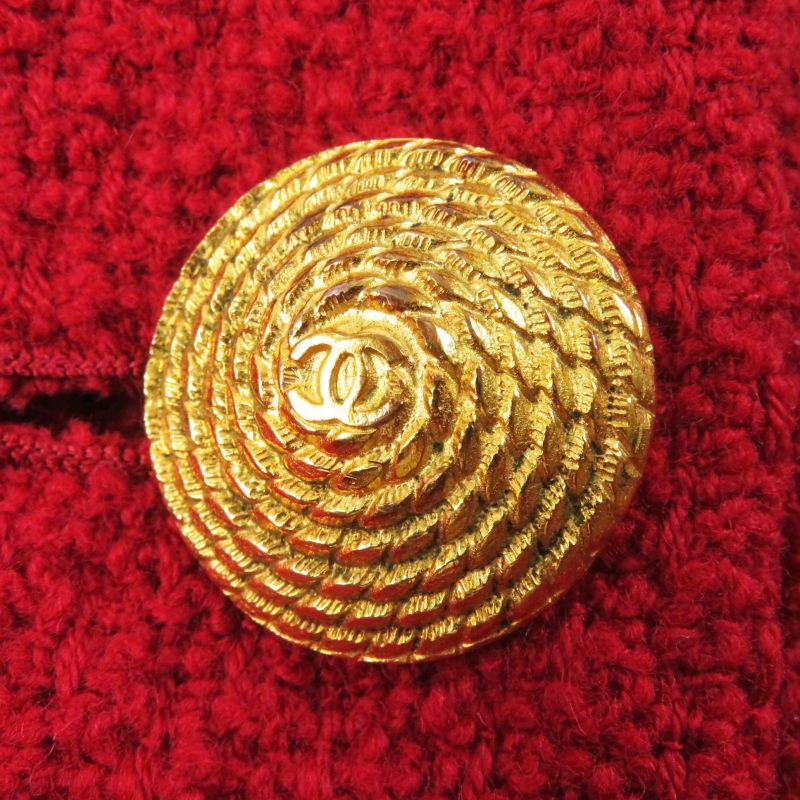 CHANEL 20450 Wool Gold Button Single Color Tweed Setup Red 38 With Hanger And