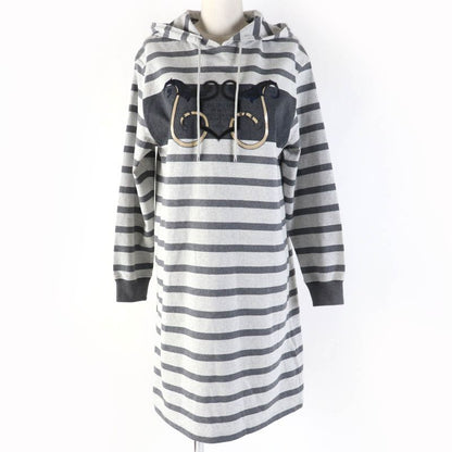 Hermes 21SS Mariniere 100% Cotton Hooded Striped Sweatshirt Dress Grey 34 Made