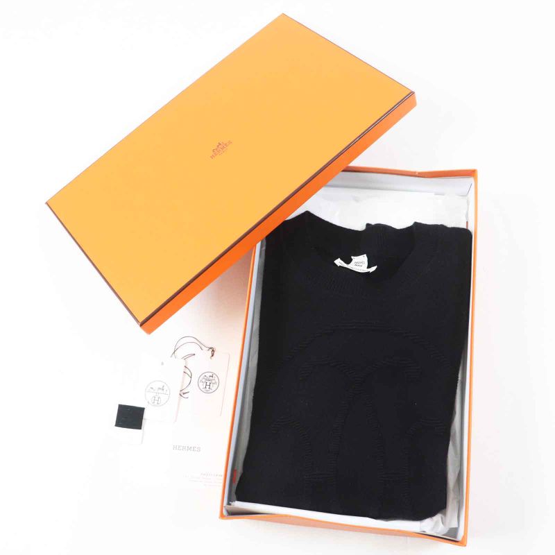 Hermes 24SS 4e2604d1 100% Cashmere H Lift Long Sleeve Knit Pullover Black 42