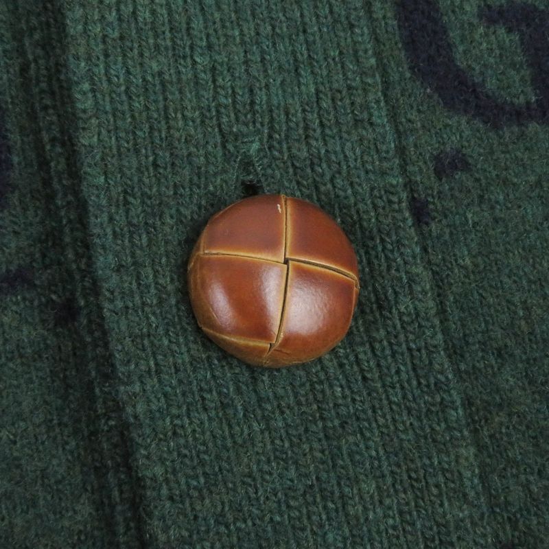 Gucci 678939 Wool GG Jacquard Walnut Button Knit Sweater Cardigan Green XS Made