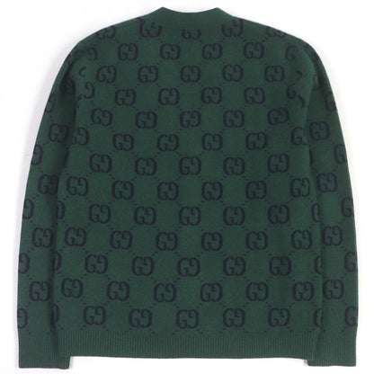 Gucci 678939 Wool GG Jacquard Walnut Button Knit Sweater Cardigan Green XS Made