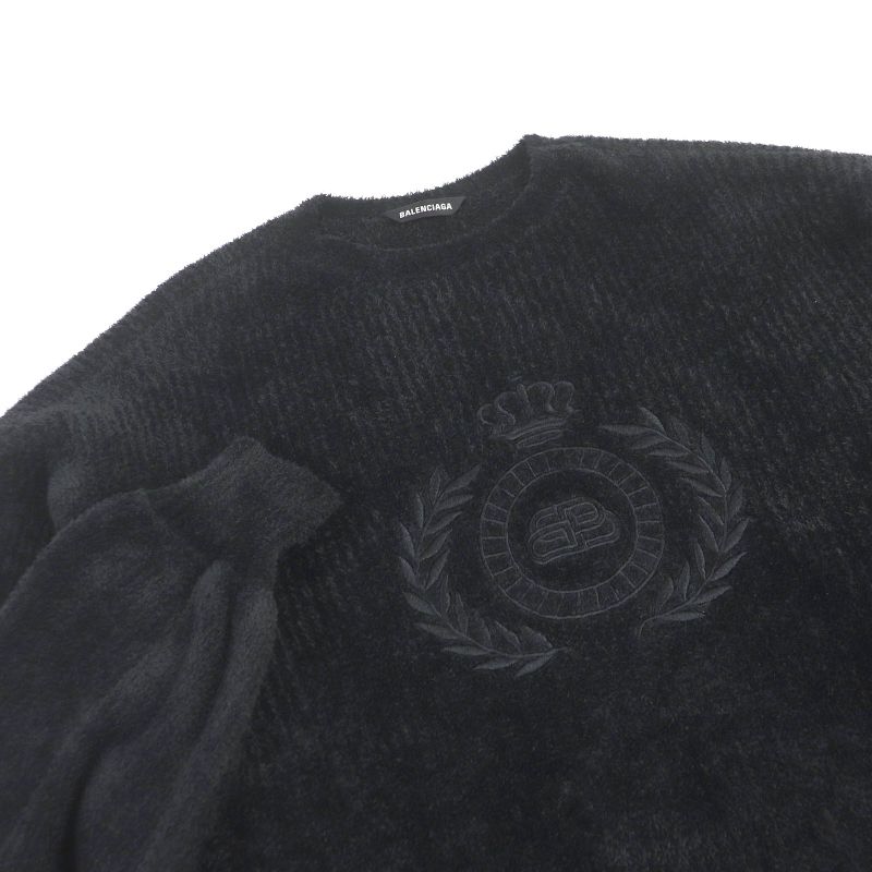 Balenciaga 2020 651106 BB Emblem Logo Embroidered Raised Fabric Pile Knit