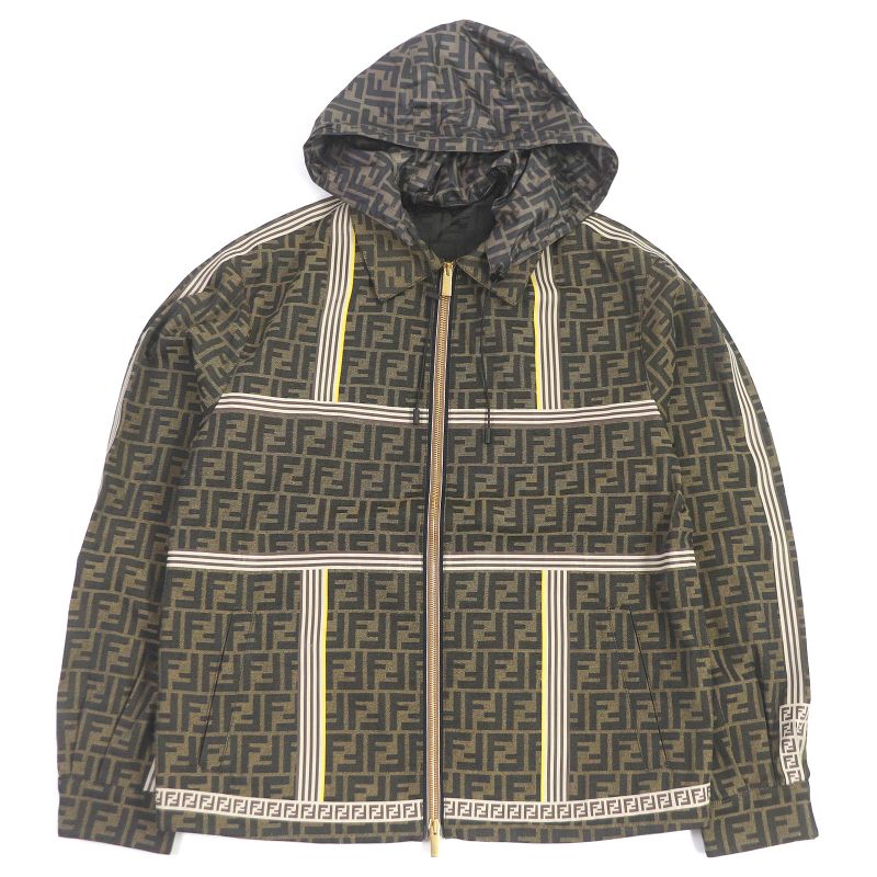 Fendi Fw0956 FF Logo Zucca Logo Tape Hooded Mountain Hoodie Brown 44 Made In