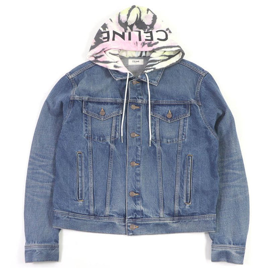 Celine 2q660930f Cotton Union Wash Hooded Denim Jacket Indigo Blue M Made In
