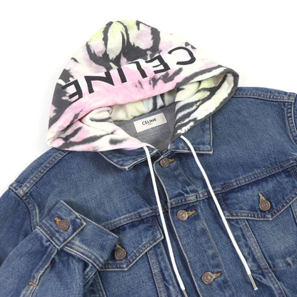 Celine 2q660930f Cotton Union Wash Hooded Denim Jacket Indigo Blue M Made In
