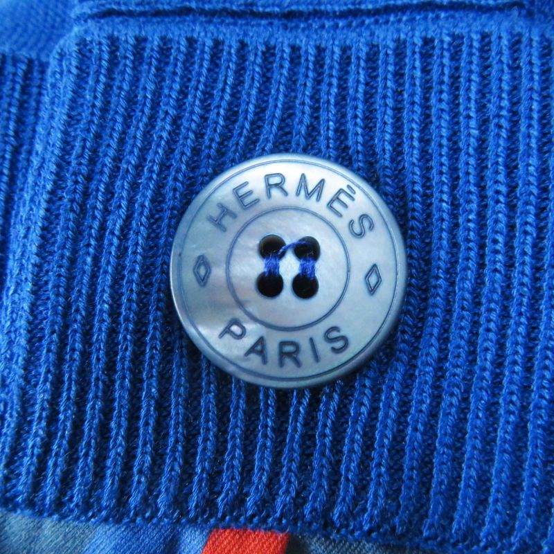 Hermes 22SS 2e2808dn Silk Rayon Twill Raine Tattersall Zigzag Knit Blue 38