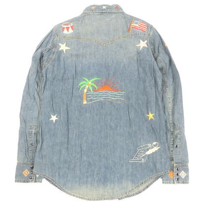 Saint Laurent Paris 530376 100% Cotton Embroidery Long Sleeve Denim Western