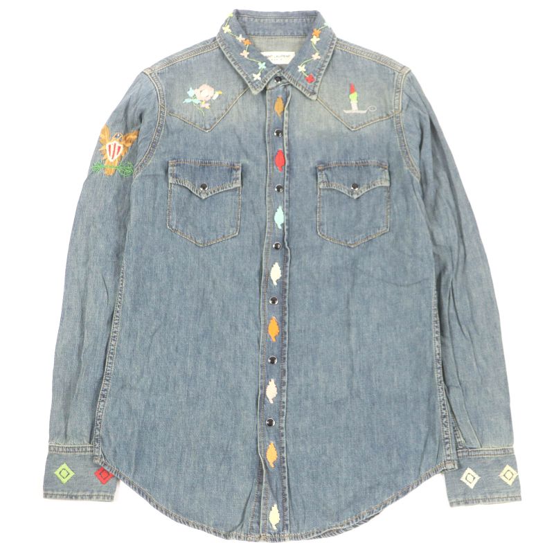 Saint Laurent Paris 530376 100% Cotton Embroidery Long Sleeve Denim Western