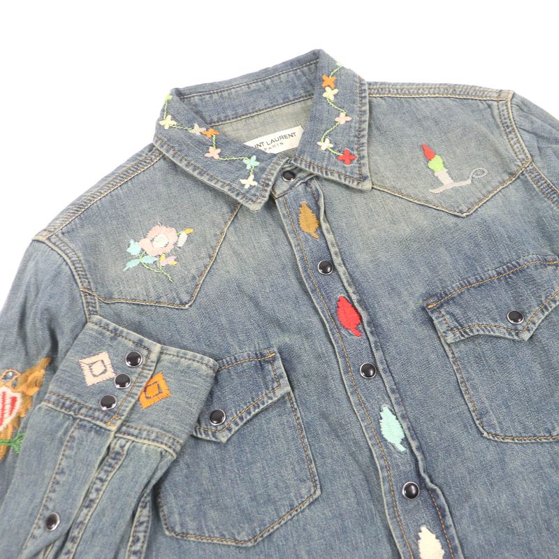Saint Laurent Paris 530376 100% Cotton Embroidery Long Sleeve Denim Western