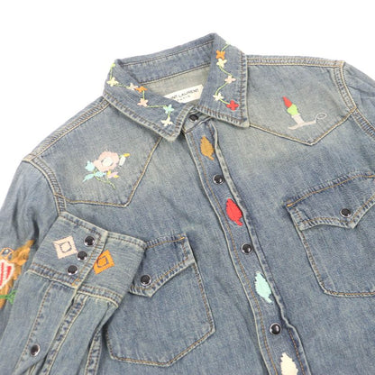 Saint Laurent Paris 530376 100% Cotton Embroidery Long Sleeve Denim Western