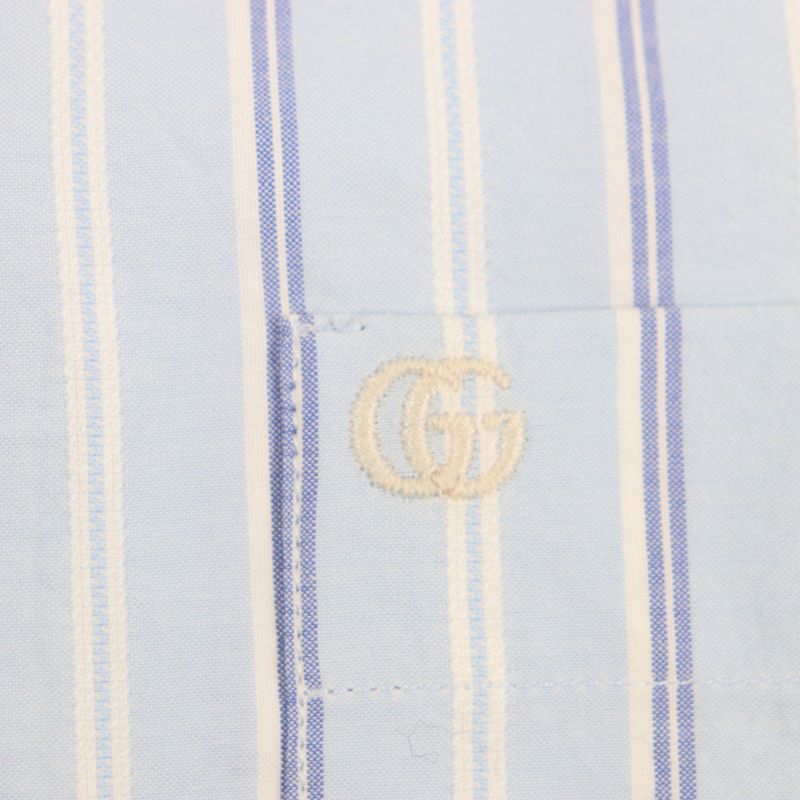  Gucci 22AW 703396 GG Embroidered Striped Pattern Logo Button Long Sleeve Long
