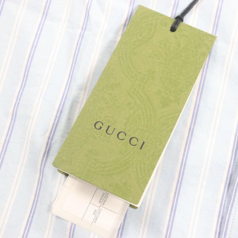  Gucci 22AW 703396 GG Embroidered Striped Pattern Logo Button Long Sleeve Long