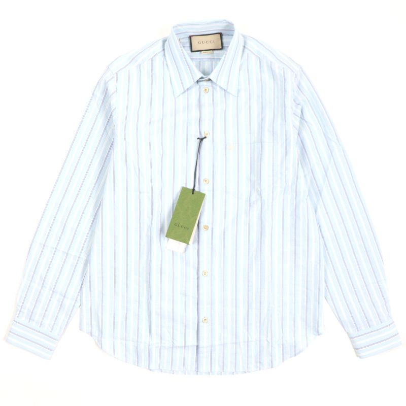  Gucci 22AW 703396 GG Embroidered Striped Pattern Logo Button Long Sleeve Long