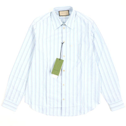  Gucci 22AW 703396 GG Embroidered Striped Pattern Logo Button Long Sleeve Long