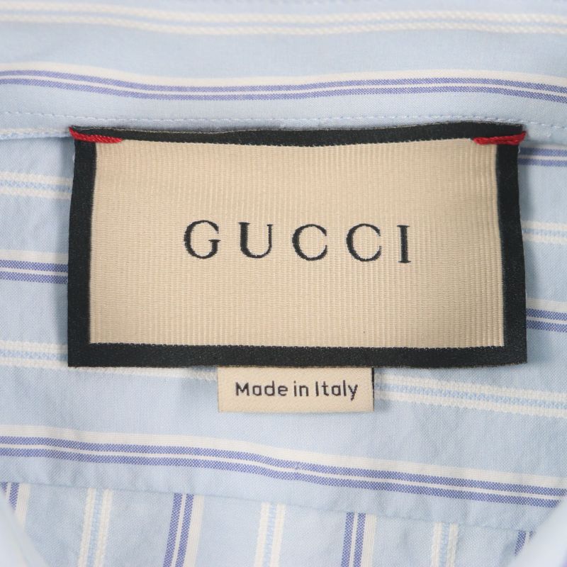  Gucci 22AW 703396 GG Embroidered Striped Pattern Logo Button Long Sleeve Long
