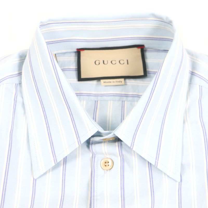  Gucci 22AW 703396 GG Embroidered Striped Pattern Logo Button Long Sleeve Long