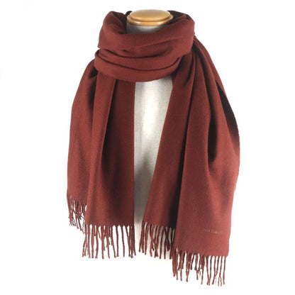  Hermes 100% Cashmere Fringed Logo Embroidery Large Scarf Red