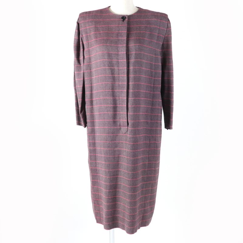 Christian DIOR Vintage Wool Cotton Allover Design Long Sleeve Dress Purple 7