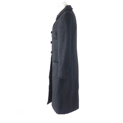 CHANEL P28956 06A 100% Silk Lining With Logo Plate Cut-off Wool Coat Black 36