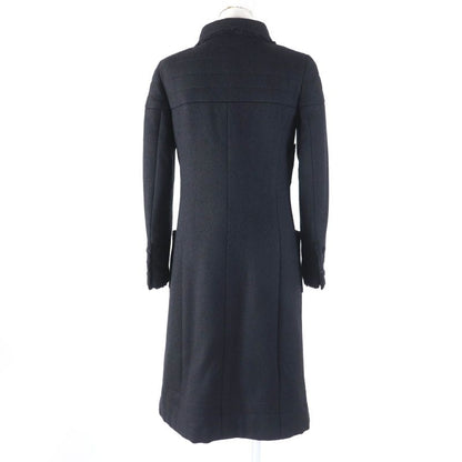 CHANEL P28956 06A 100% Silk Lining With Logo Plate Cut-off Wool Coat Black 36