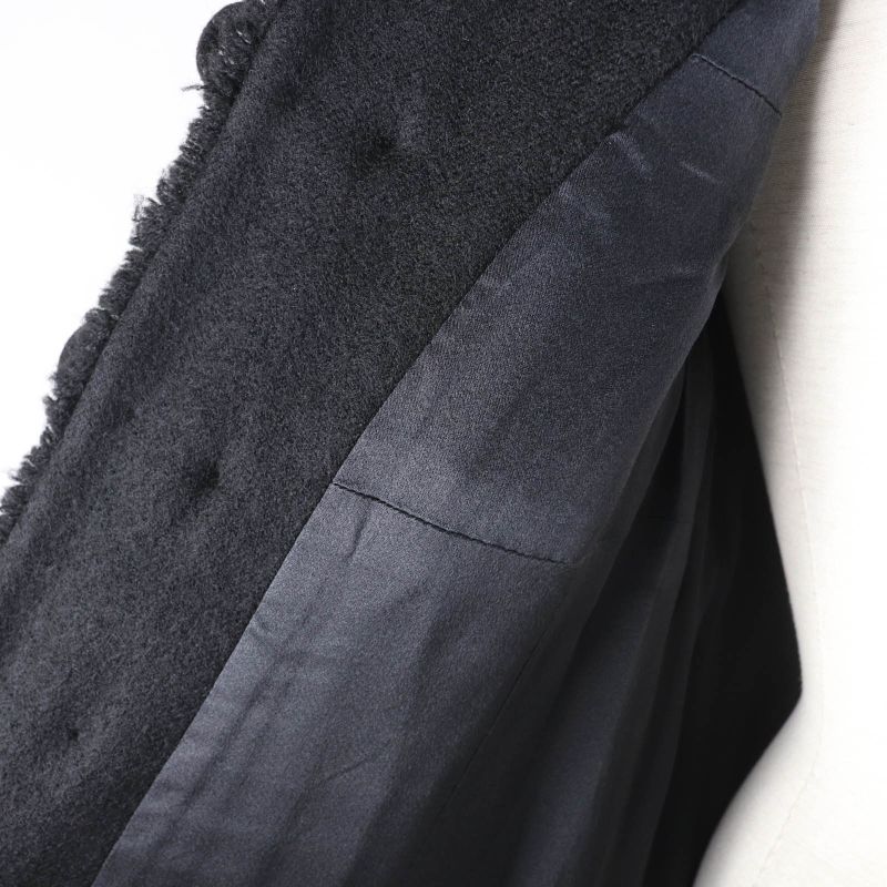 CHANEL P28956 06A 100% Silk Lining With Logo Plate Cut-off Wool Coat Black 36