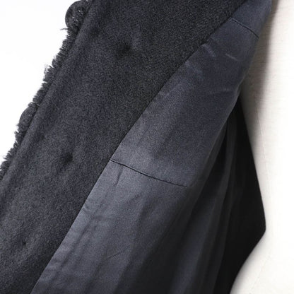 CHANEL P28956 06A 100% Silk Lining With Logo Plate Cut-off Wool Coat Black 36