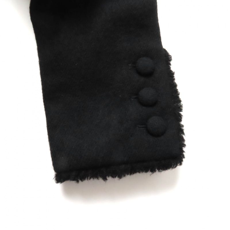 CHANEL P28956 06A 100% Silk Lining With Logo Plate Cut-off Wool Coat Black 36