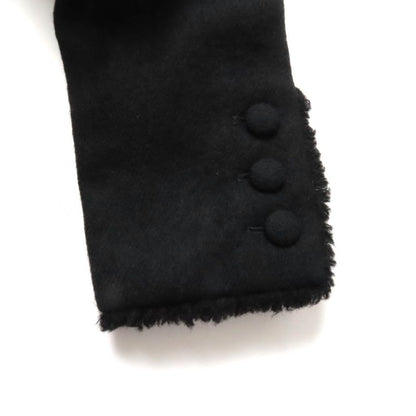 CHANEL P28956 06A 100% Silk Lining With Logo Plate Cut-off Wool Coat Black 36